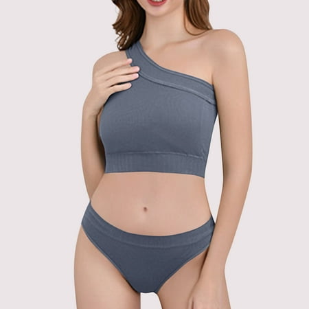 Summer Savings Clearance! Ynynloco Women s Lingerie Set One Shoulder Comfy Wireless Sports Bras with High Waisted Panty Seamless Workout 2 Piece Yoga Sets