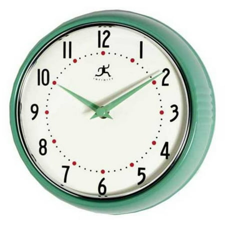 UPC 731742019400 product image for Infinity Instruments Retro Round Green Metal 9.5-inch Analog Wall Clock | upcitemdb.com
