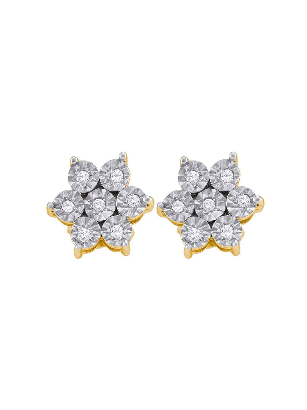 Sterling Silver Round Black Diamond Flower Cluster Earrings 0.14 Cttw 