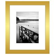 Americanflat 8x10 Picture Frame in Gold - Displays 5x7 With Mat and 8x10 Without Mat - Composite Wood with Polished Glass - Horizontal and Vertical Formats for Wall and Tabletop