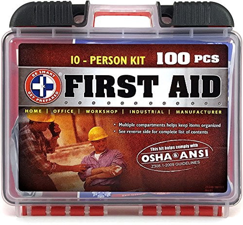 Be Smart Get Prepared 100Piece First Aid Kit, Exceeds OSHA Ansi Standards for 10 People - Office, Home, Car, School, Emergency, Survival, Camping, Hunting, & Sports