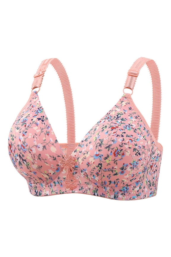 Cotton Bras for Women Full Coverage Supportive Lightly Lined Floral Lace Bra Wireless Sleeping Bras Pink 36B