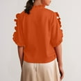 thumbnail image 4 of Ediodpoh Name Women's Summer Solid Color Short Sleeve Ruffle Collar V Neck Blouse Women's Tops Orange XXL, 4 of 7