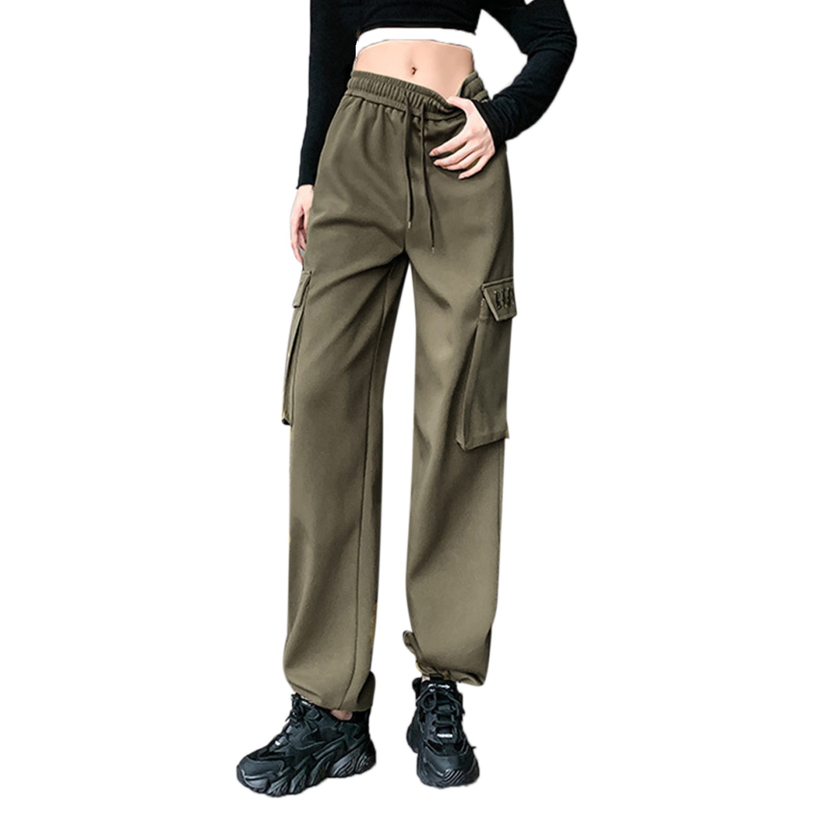 Larisalt Cargo Pants Women,Women Elastic Waist Cotton Medium Twill Pants  Green,S - Walmart.com