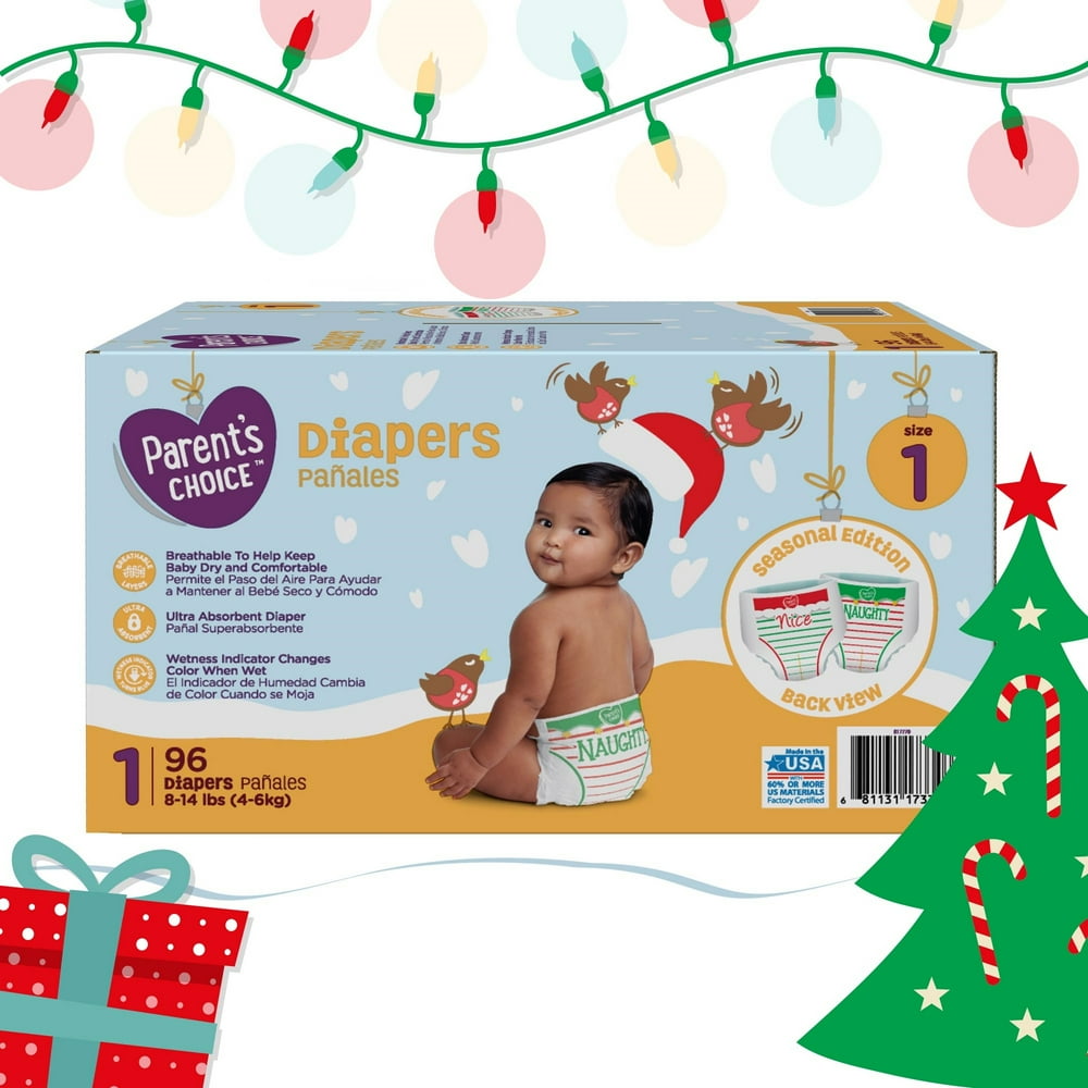Parent's Choice Baby Diapers Holiday Limited Edition, Size 1, 96