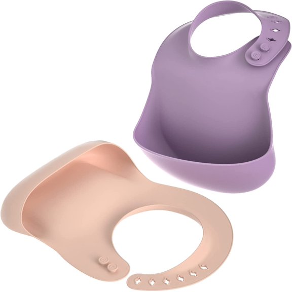 Set of 2 Silicone Bibs for Babies,Adjustable Curved Neckline Design Feeding Fit for Toddlers Waterproof