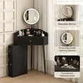 thumbnail image 3 of Corner Vanity Desk with Retractable and Rotating Mirror and Lights Small Modern Black Makeup Vanity Set with Glass Top for Women Compact Girls Dressing Table with Drawer for Small Space, 3 of 9