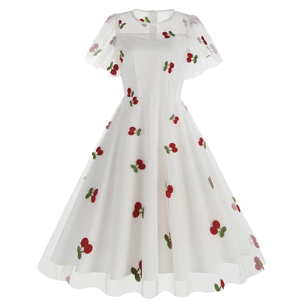 Vestido de Verano para las Mujeres de Manga Corta Cuello Redondo Polka Dot Impresión, Sexy Slim-Fit Casual Mini Estilo