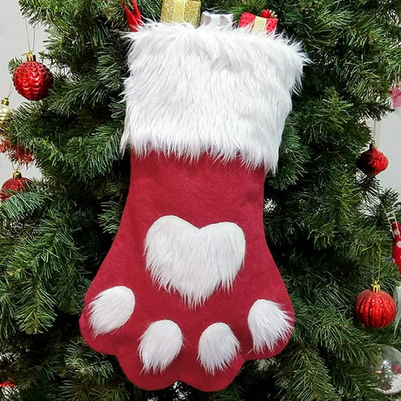 Christmas Stocking Hanging Stuffed Christmas Boot 3D Dog Paw Pattern Christmas Stocking for Candy Cookies Chocolates Gift Bag Christmas Stocking Fireplace Christmas Tree Decoration(A)