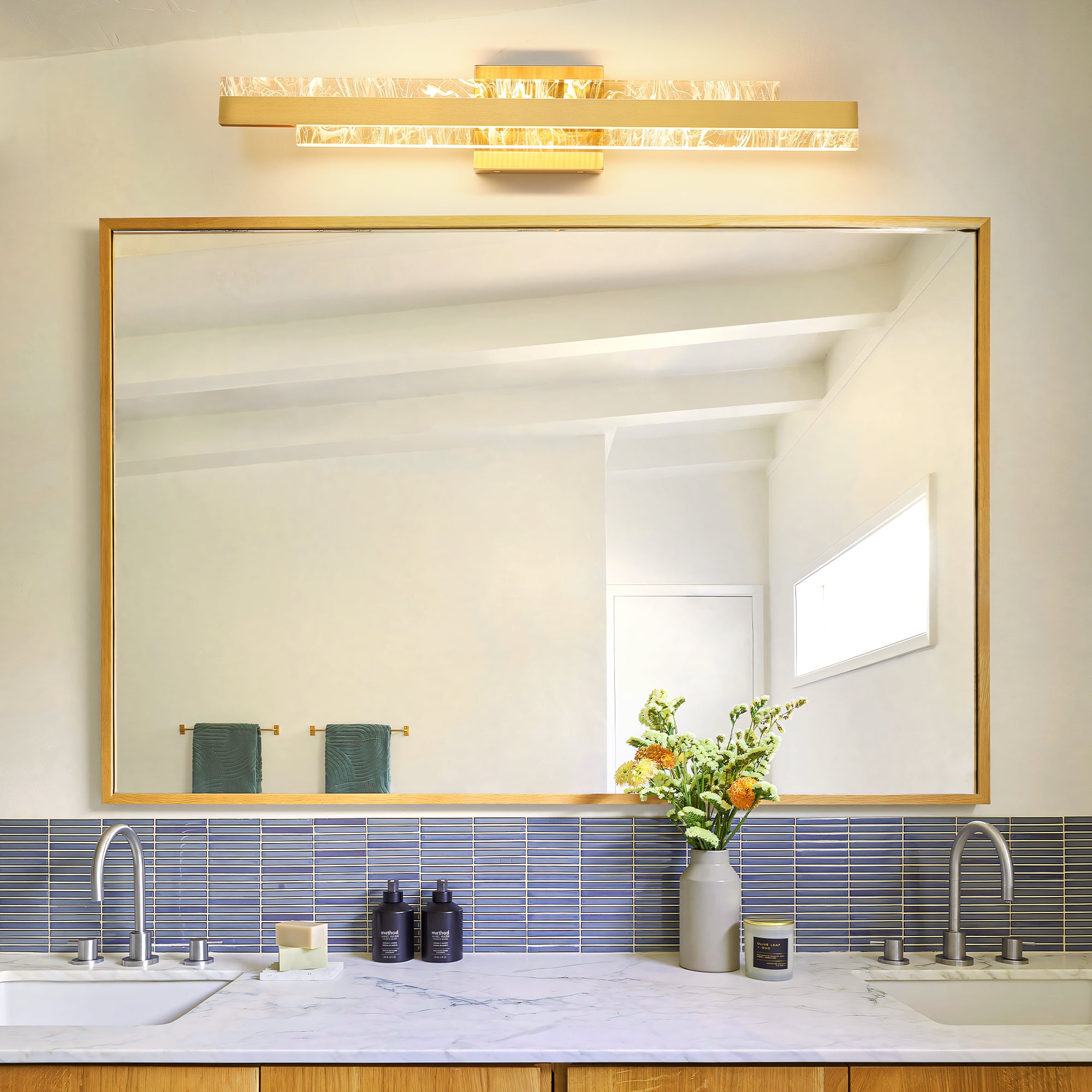 Modern Bathroom Vanity Light Brushed Gold 27 inch Dimmable LED Bath Bar Light Fixtures Over Mirror Wall Sconce Picture Lights for Paintings Cabinets Bedroom
