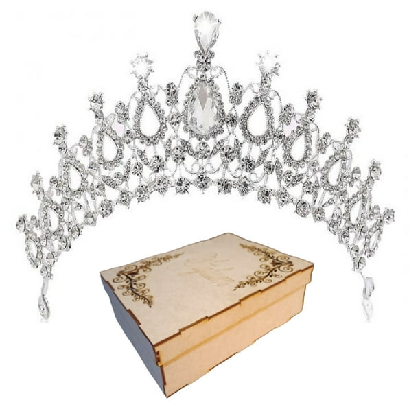 TIARA CORONA TOCADO PEINETA NOVIA XV BODA COMUNIÓN PRINCESA NIÑA PLATA METAL CRISTALES IMPORTACIÓN M0008 GENÉRICA CUSTOM GOTAP