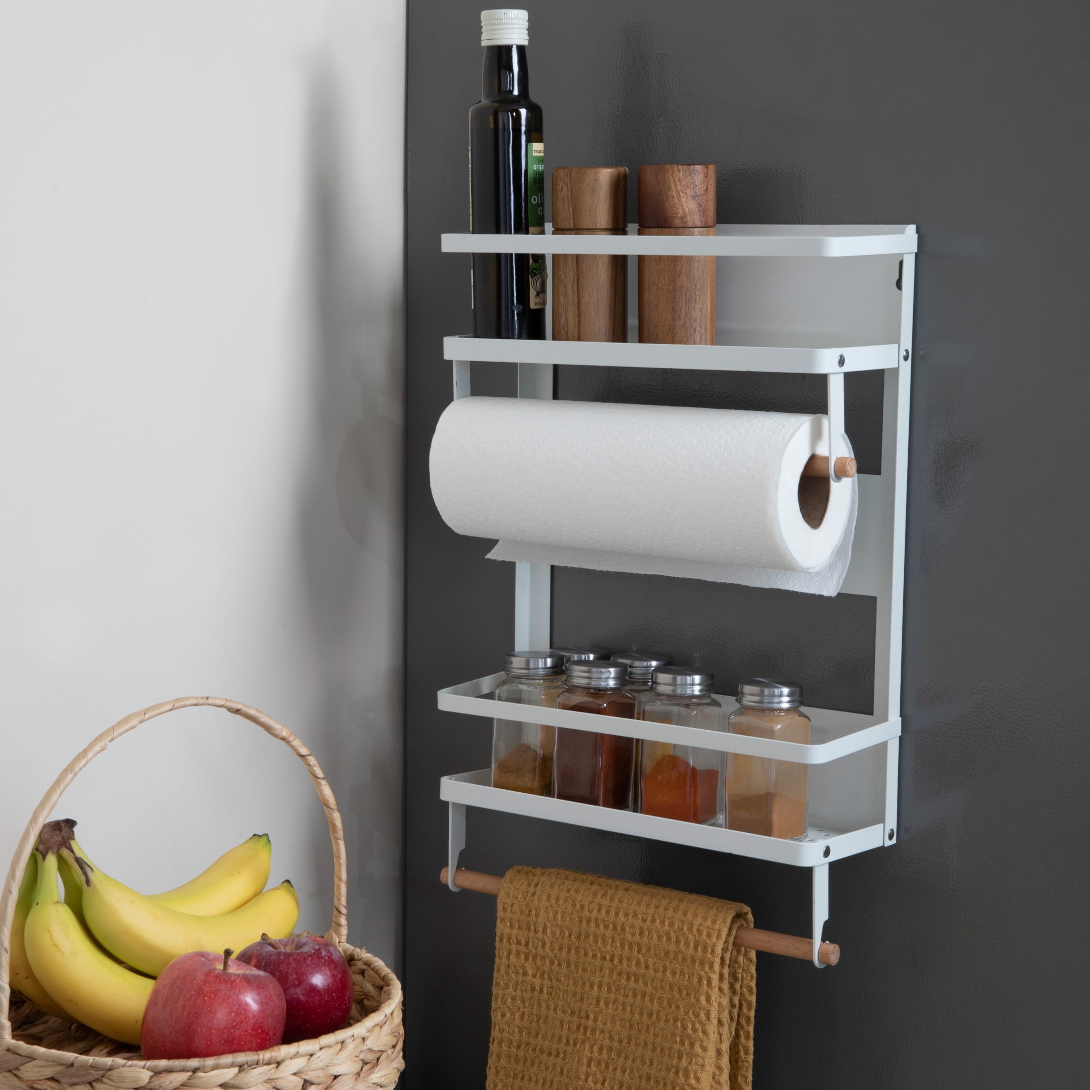 Household Essentials Metal Magnetic Organizer with Paper Towel Holder, White