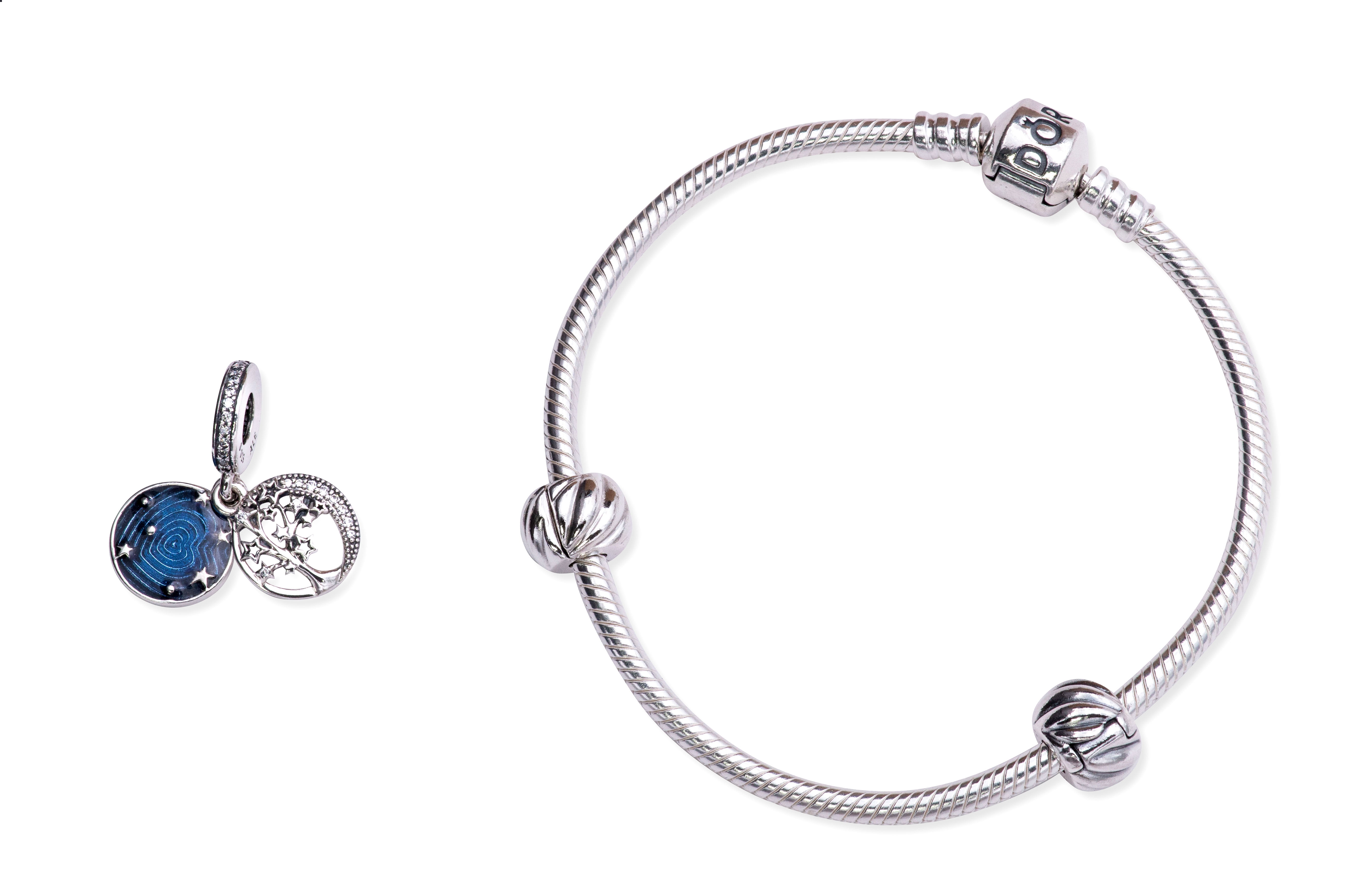 Pandora Moments Sparkling Moon Clasp Snake Chain Bracelet