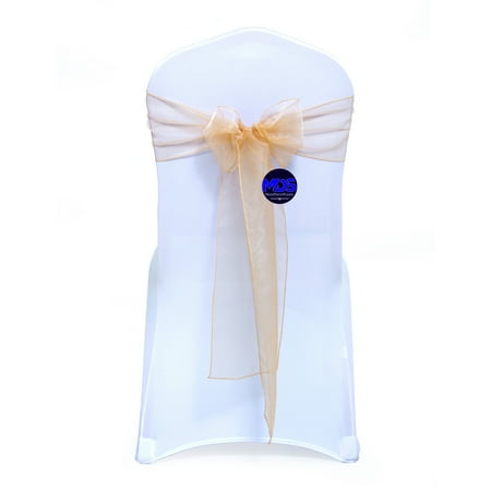 

mds Pack of 125 Organza Chair Sash Bow Sashes for Wedding Decoration -Champagne Gold