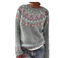 thumbnail image 2 of Fair Isle Sweater Retro Nordic Cable Crewneck Sweater Knit Vintage Sweater Beige L, 2 of 4