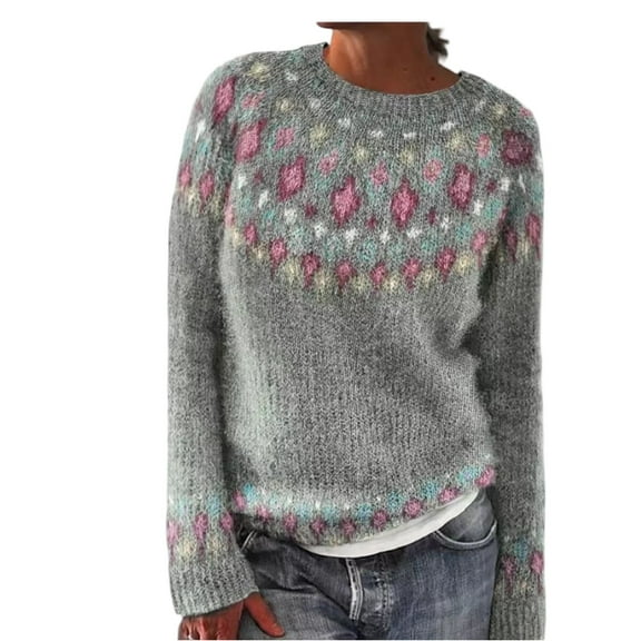 WTOBBY Women's Fashion Sweater with Round Neck and Color-Block Design, Loose Pullover Long Sleeve Knitted Shirt Top for Casual and Chic Outfits,Beige L