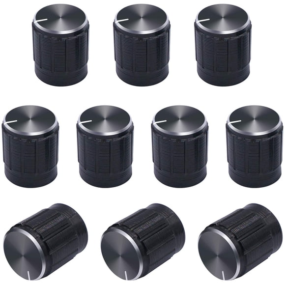 Taiss 10 perillas de potenciómetro perilla giratoria de metal negro de 6 mm de diámetro de inserción de eje moleteado. Perilla de codificador giratorio perillas de interruptor perilla de control de vo