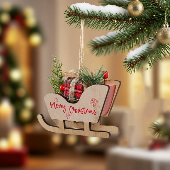 RKSTN Wooden Hanging Sign Christmas Decorations Christmas Wooden Sleigh Ornaments Christmas Tree Decorations
