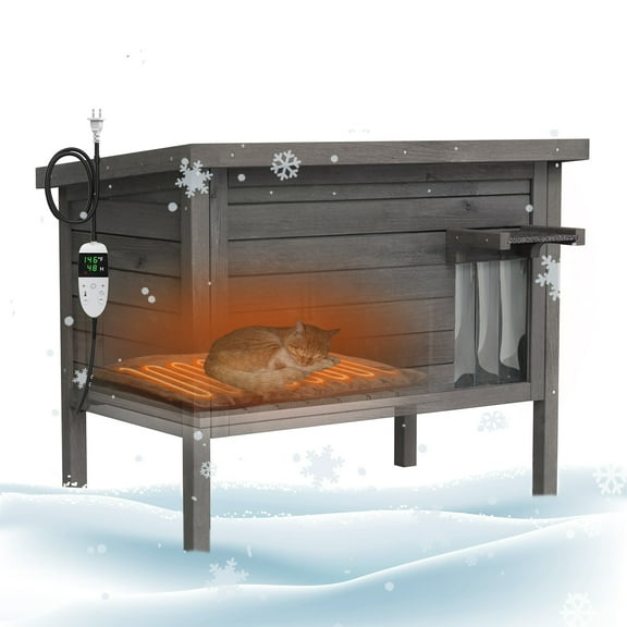 GDLF Outdoor Feral Cat House Heated 100% Insulated All-Round Foam Weatherproof 34.5"X21.5"x27.2"