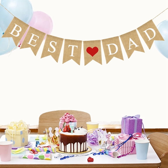 LABSERRON Hanging Banner Linen Burlap Swallowtail Happy Father's Day Decorations 1 Set 7.1 x 5.1 x 0.8 In