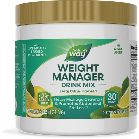 Nature's Way Weight Manager Drink Mix, Plant-Based Fiber, Zesty Citrus Flavored, Unisex, 6 oz.