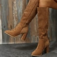 thumbnail image 5 of Xiaoxatg Ladies Casual Retro Solid Color Side Zipper Heel High Knee Boots for Women 6.5 Khaki, 5 of 7