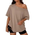 thumbnail image 5 of Seffadzy Womens Oversized T-Shirts Short Sleeve Off The Shoulder Loose Fit Tops Casual Summer Daily Workout Yoga Shirts, 5 of 6