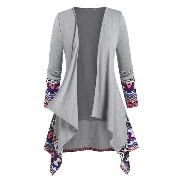 Cárdigan Talla Extra Abierto Asimértrico Estampado Étnico Rosegal Cárdigans de talla grande
