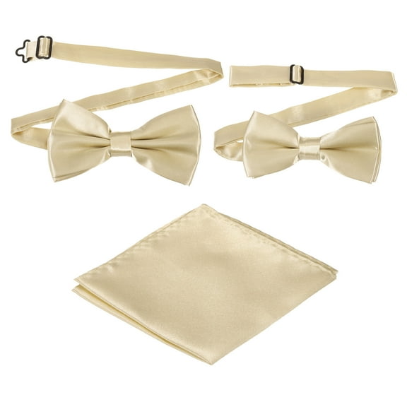Bow Tie for Men, Adjustable Bow Ties with Pocket Square Pre-tied Bow Ties Sets for Wedding(Light Champagne Gold, 2Size)