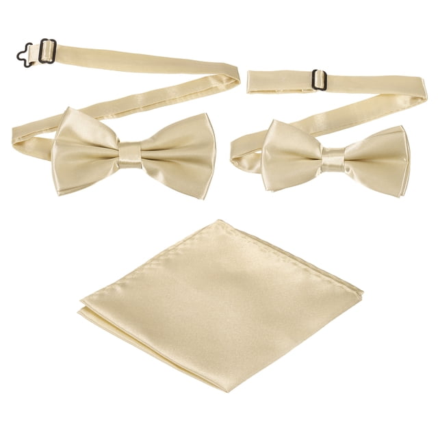 Pajarita para hombres, pajaritas ajustables con pañuelo de bolsillo, conjuntos de pajaritas preatadas para bodas (Oro champán claro, 2 tamaños)