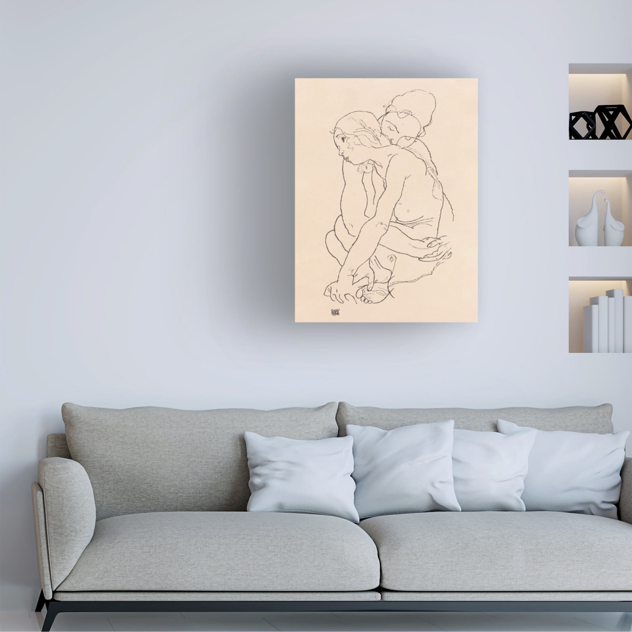 Canvas Wall Art - Pictufy 'Woman And Girl Embracing 1918' Wall Art for Living Room, Bedroom, or Office Décor by Trademark Fine Art - 35 x 47 Inches