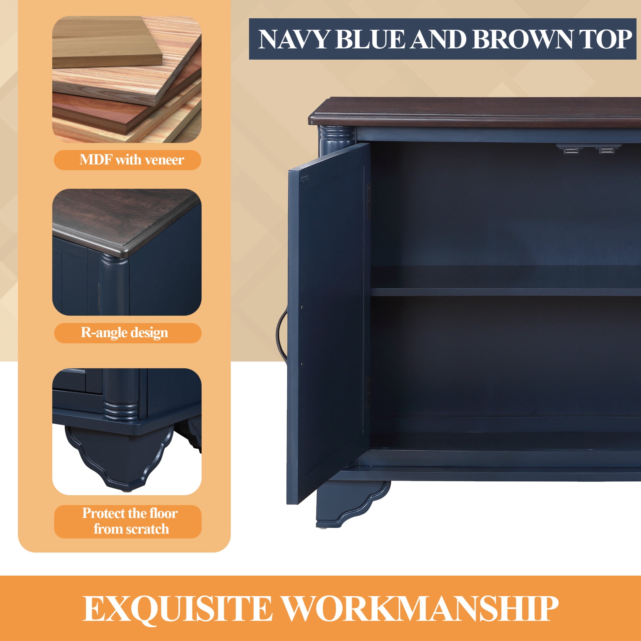 Noble House Jemima 40" Console Table, Pine Wood Frame with Storage Shelf for Hallway or Sofa Table, Navy Blue