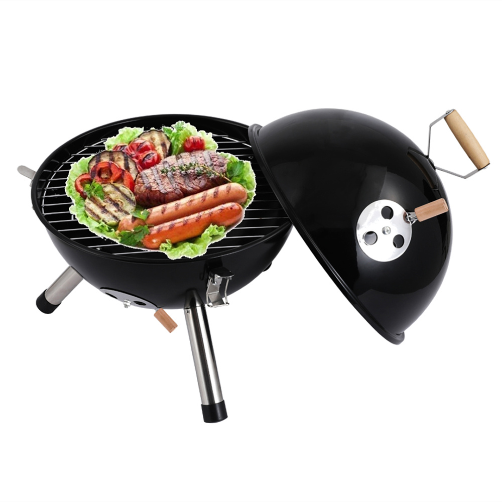 Small BBQ Grill, SEGMART Outdoor Charcoal Grill, Stainless Steel Portable BBQ Grill, Small Charcoal Grill with Vent/Charcoal Bowl, Small Grill Charcoal for Outdoor Cooking, Black,12" Dia x 10" H,H2138 - image 2 of 15