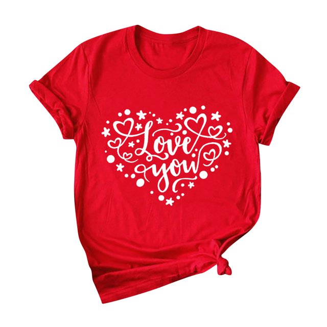 Camisas casuales de manga corta para mujer Tops Blusa con cuello en O con estampado del día de San Valentín Fridja gope1105