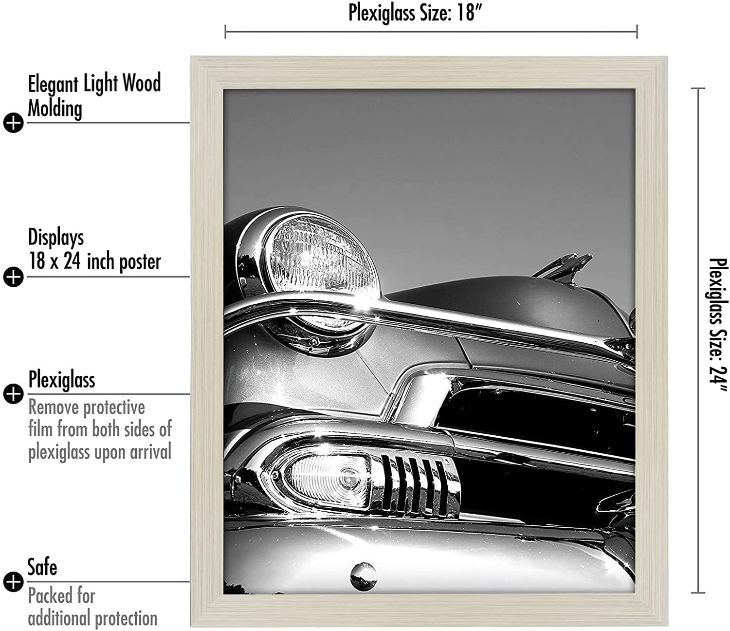 Americanflat 18x24 Poster Frame in Light Wood with Polished Plexiglass-Horizontal and Vertical Formats with Included Hanging Hardware