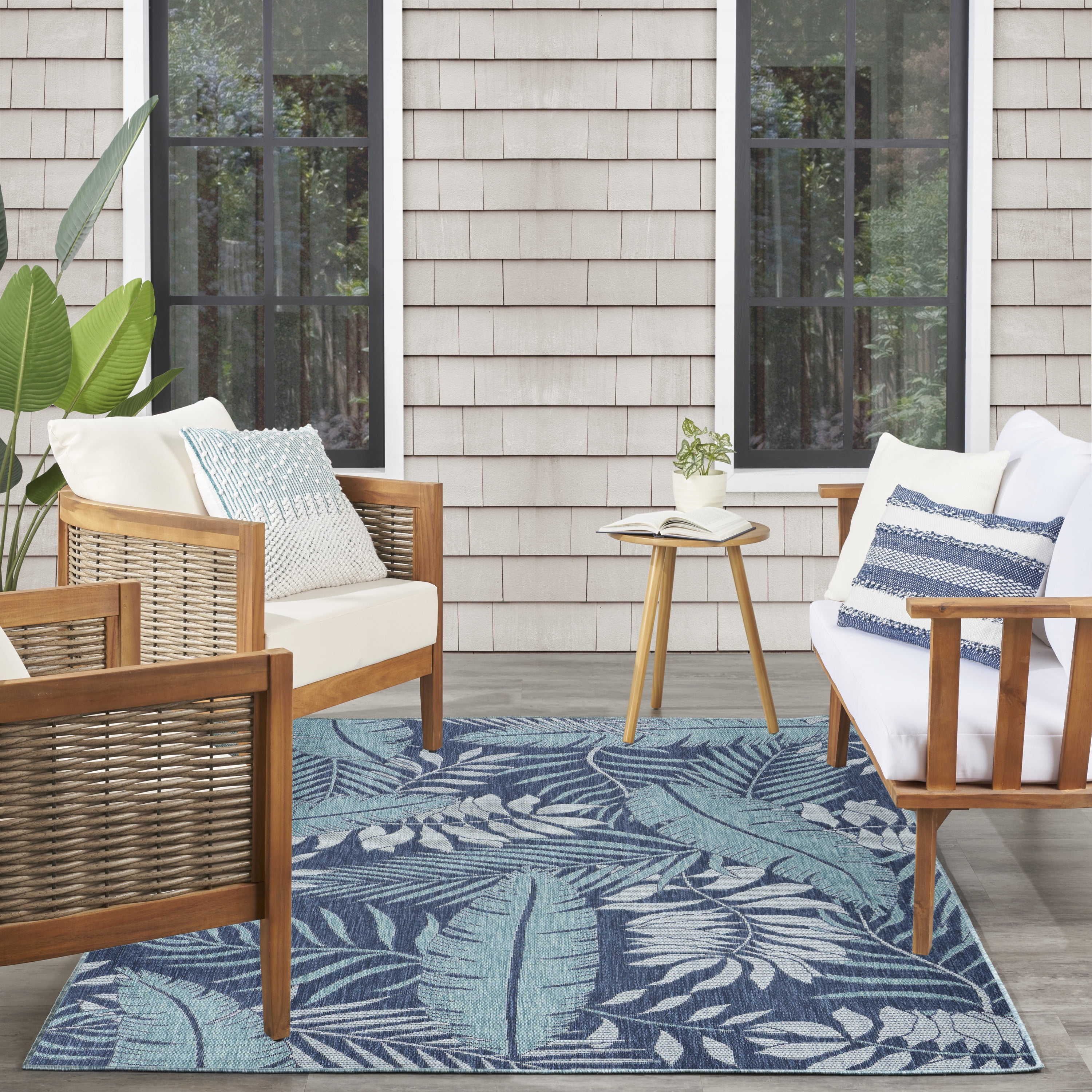 Nourison Garden Oasis Indoor/Outdoor Navy 5' x 7' Area Rug (5x7)