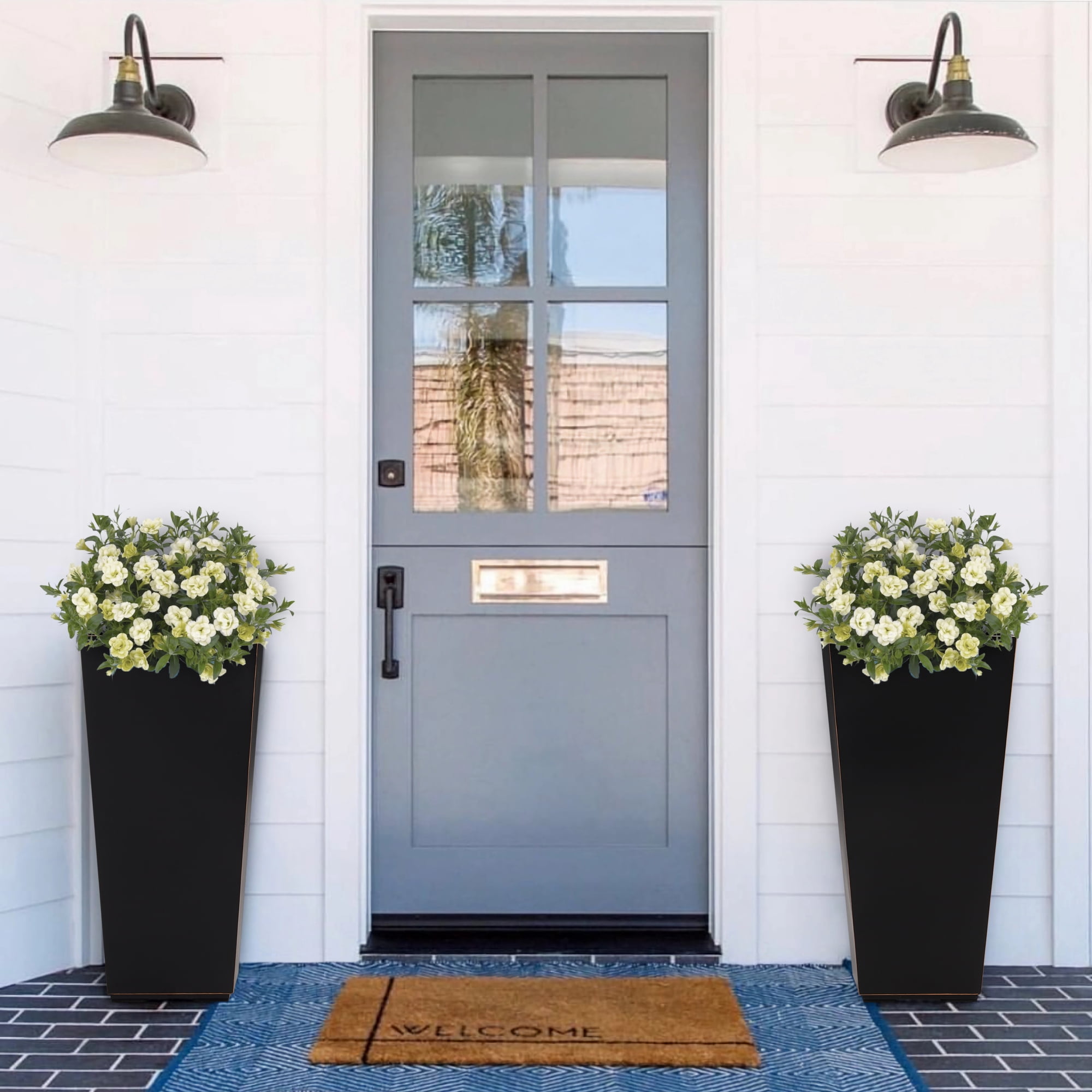 Wallowa 26H inches Metallic Taper Planter for Indoor and Outdoor Tall Planter for Front Porch, Patio, Deck, Garden Set of 2 Black