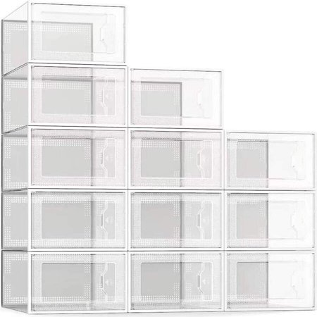 NTGFU 12pcs Shoe Storage Box Transparent Plastic Stackable Shoe Organizer Suitable for Wardrobe Storage Space-Saving Foldable Shoe Container for Closet Shoe Rack Sneaker Containers Bins Holders