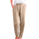 thumbnail image 2 of Pantalones informales de lino lisos para mujer con cintura elástica y cordón, 2 of 7