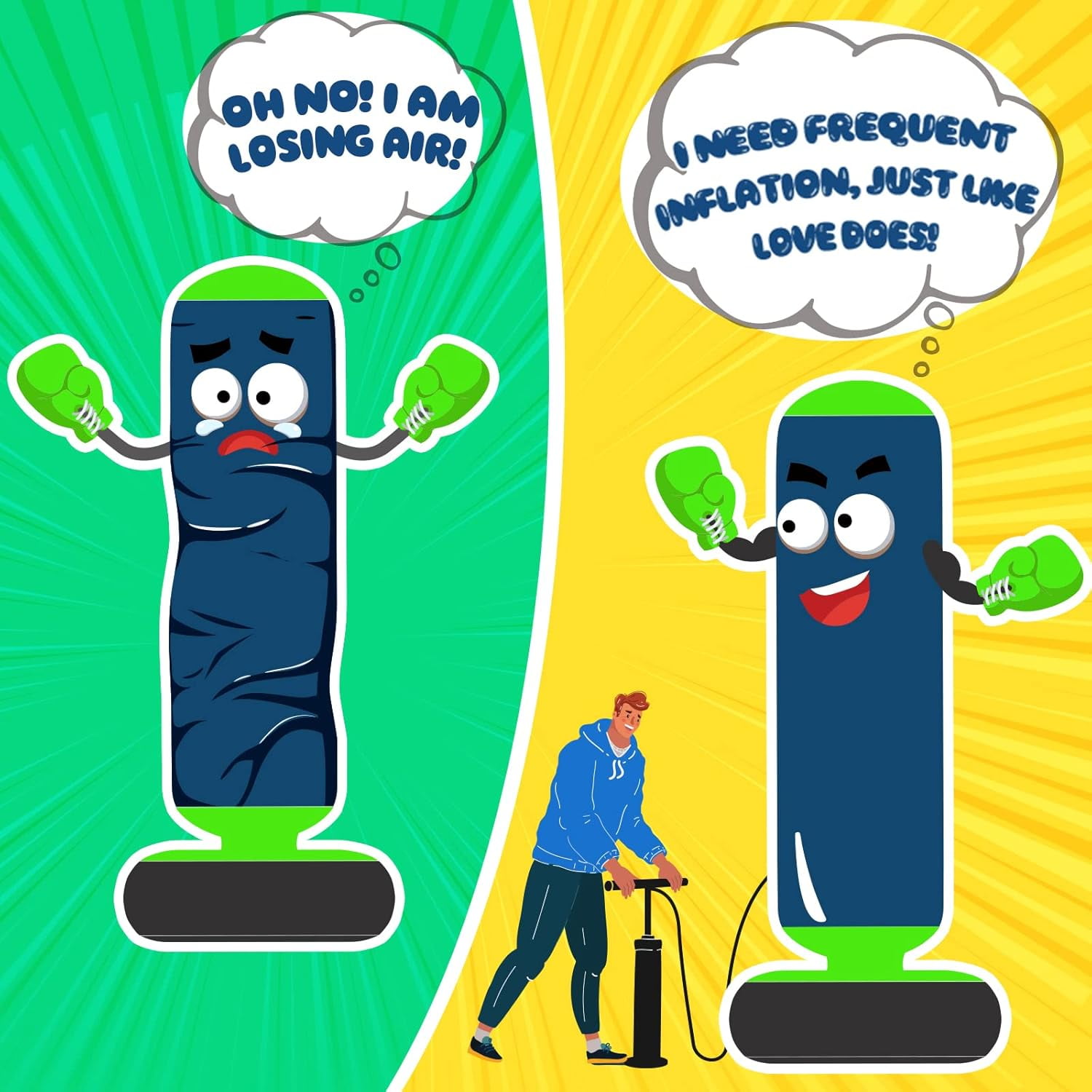 48" Inflatable Punching Bag for Kids, Lava Green Dinosaur with Blue Pillar, Dinosaur Bop Bag for Boys & Girls Ages 3-8