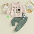 thumbnail image 4 of Douhoow Baby Boy Spring Outfits Long Sleeve Clover Letter Print Pullover Elastic Waist Pants 2Pcs Fall Clothes, 4 of 9