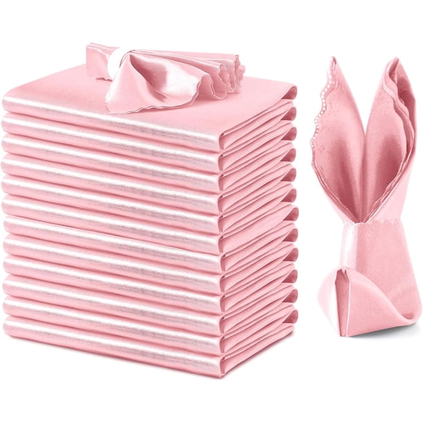 Paquete de 12 Servilletas de Satén Rosa Rubor de 12 x 12 Pulgadas para Boda, Decoración de Mesa Cuadrada Elegante Festoneada, Paño Sedoso para Restaurante Banquete Fiesta de Graduación