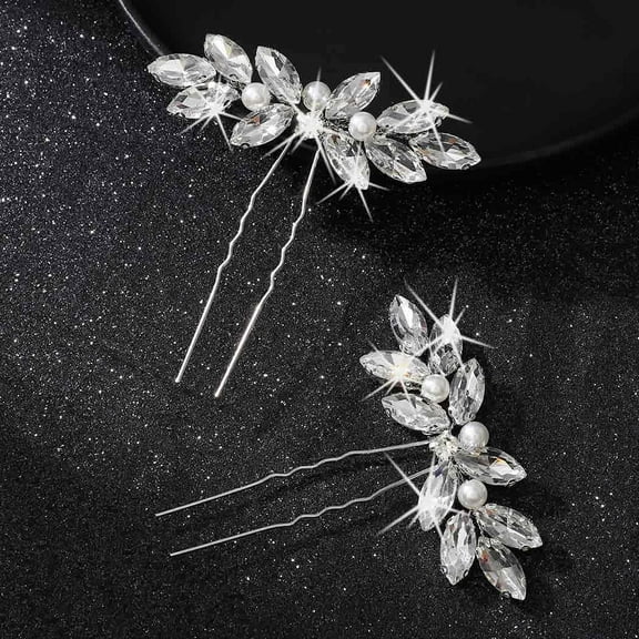 Crystal Bride Wedding Hair Pins Silver Rhinestones Bridal Hair Piece Sparkly Hair Clips Gem Hair Accessories for Women and Girls (Pack of 2) (Silver)