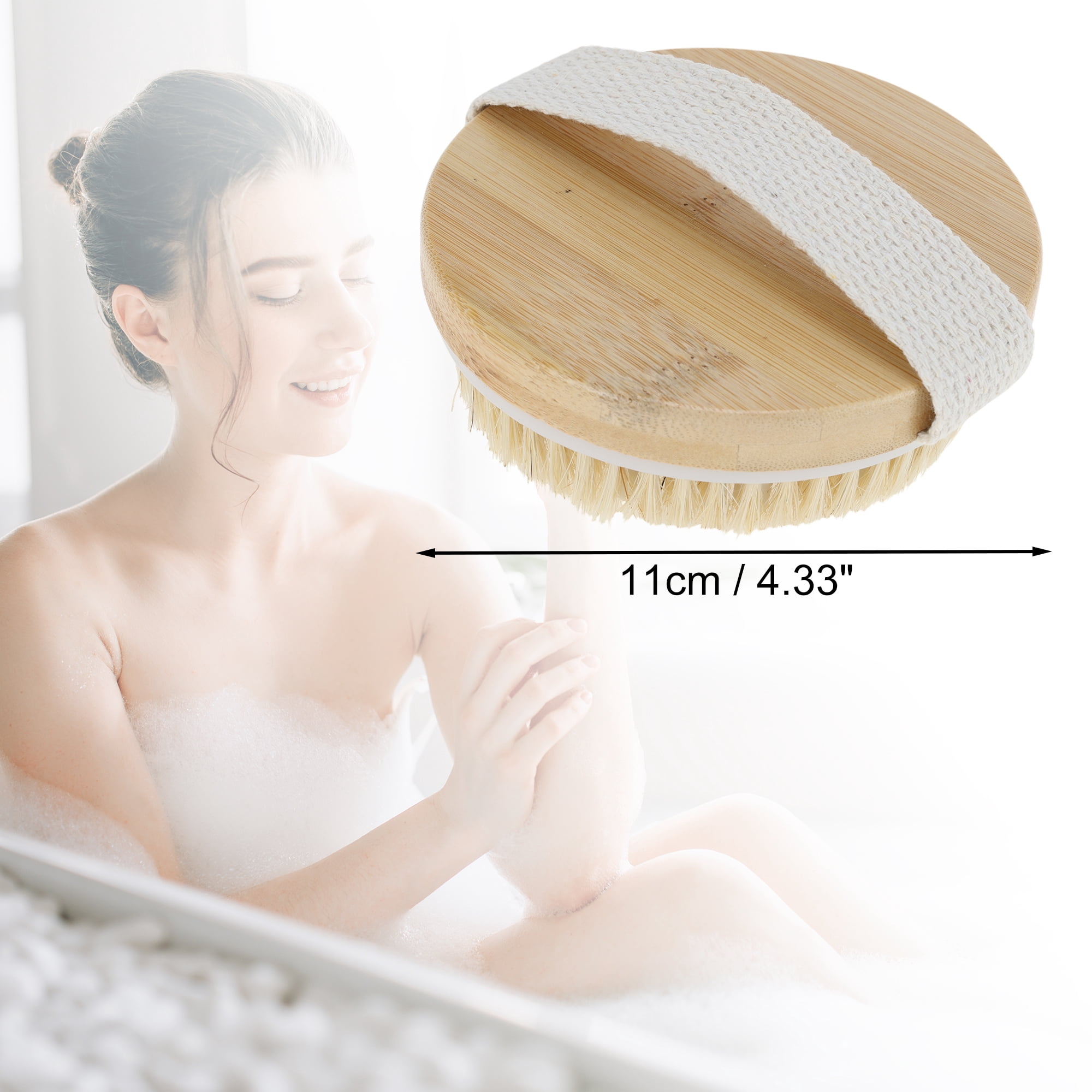 Unique Bargains Natural Bristle Bath Brush with Comfortable Grip and Wooden Design