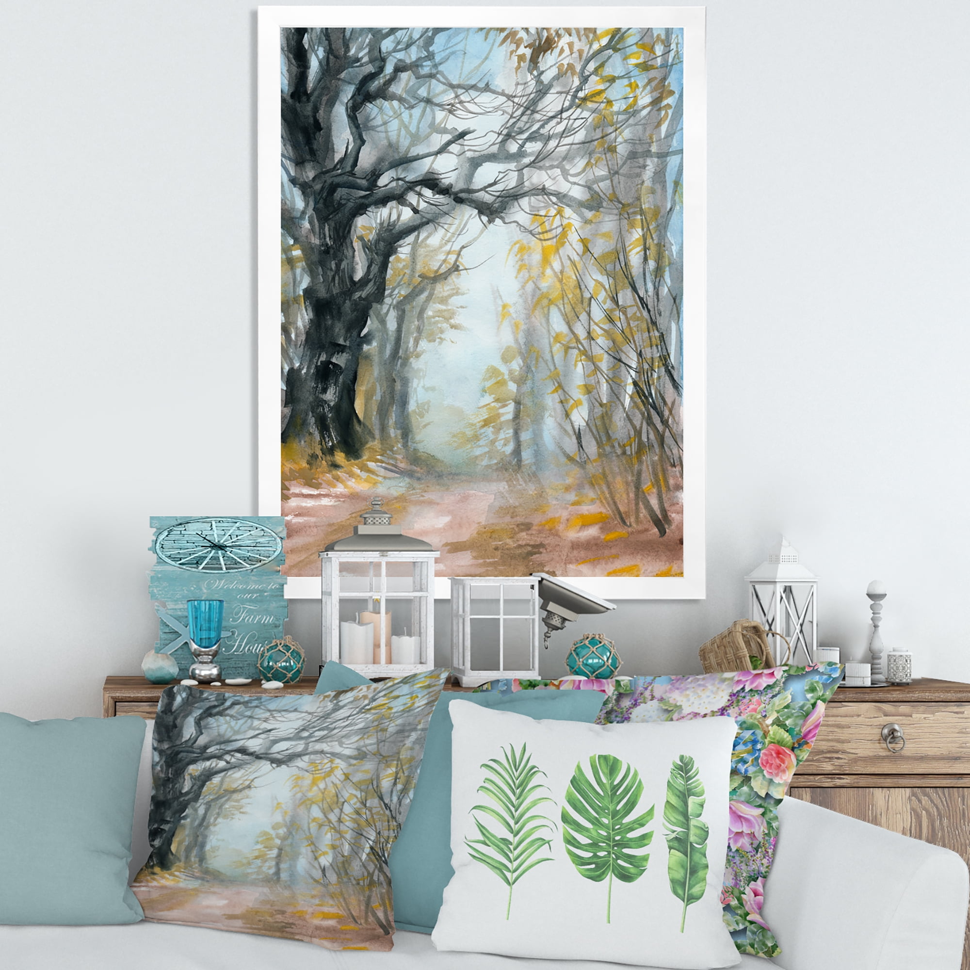 Designart 'Autumn in Misty Forest' Lake House Framed Art Print