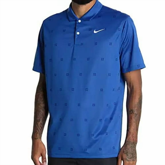 Nike Mens Dri-fit Victory Polo (Small, Blue Square Print)