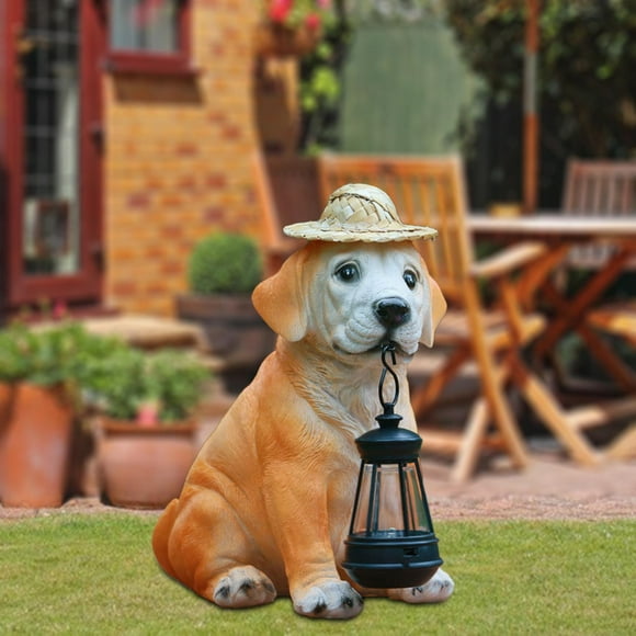 DYNWAVECA Labrador Dog Solar Lamp Garden Statue Outdoor Decoration Waterproof Resin Sculpture for Front Yard, Patio, Porch Multipurpose
