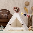 thumbnail image 3 of DEWEL Dog Teepee Cat Tent Pet Private Cabin House,White,Protable,Washable,28 x 24 inch(Without Cushion), 3 of 7