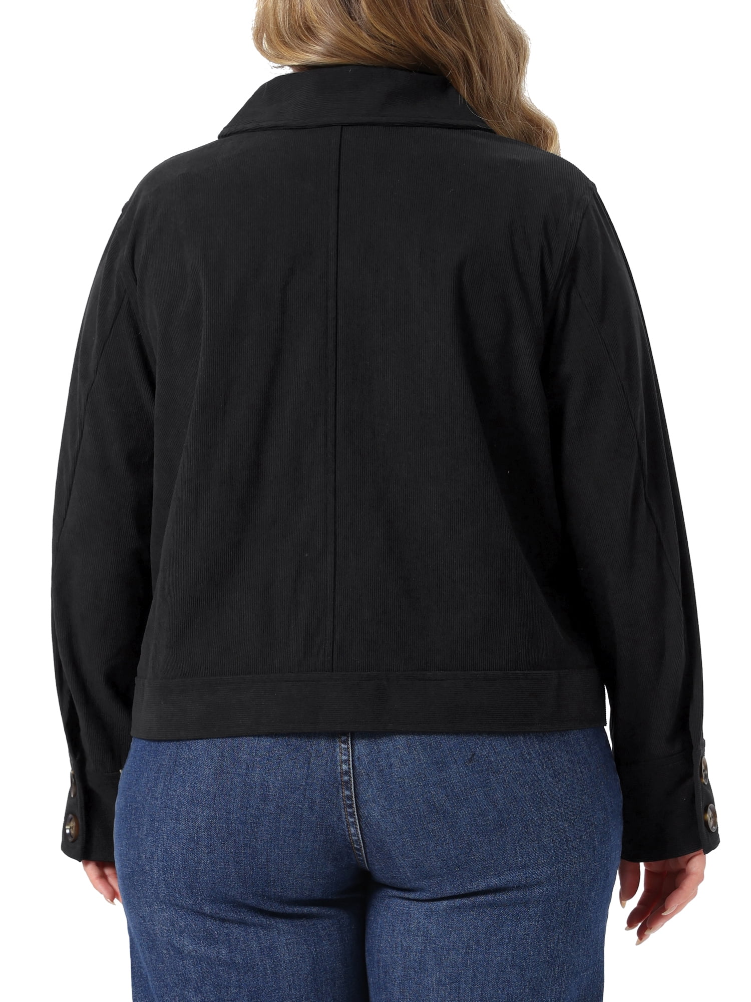 DARING DIVA Women's Plus Corduroy Long Sleeve Button Pockets Jacket 3X Black