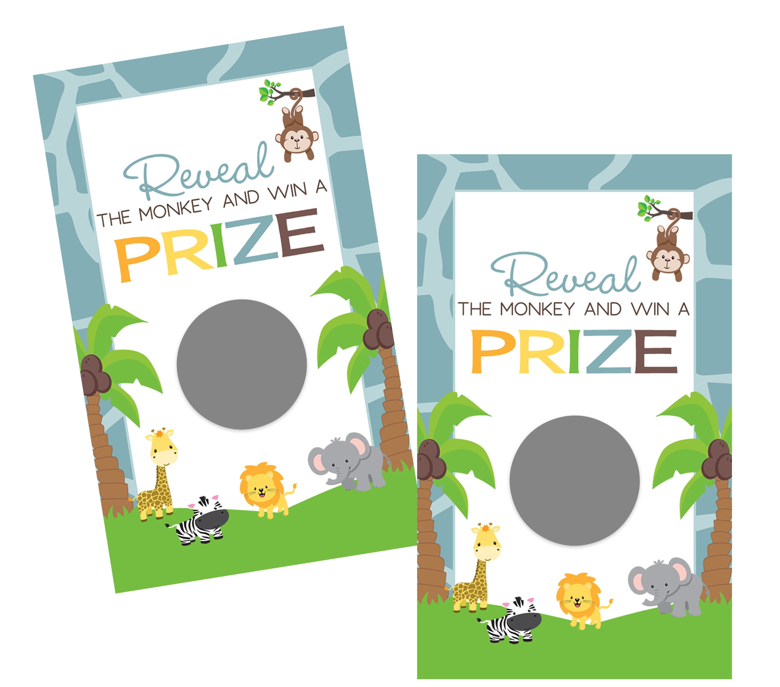 Cute Jungle Scratch Off Cards 28 Pack Baby Shower Games Raffle Ticket Drawing Prizes Safari Animal Favors Boy or Girl Paper Clever Party